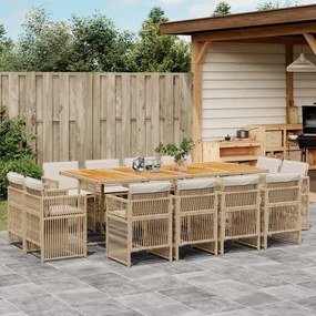 vidaXL 13 pcs conjunto de jantar p/ jardim com almofadões vime PE bege