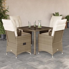 vidaXL 5 pcs conjunto de jantar p/ jardim com almofadões vime PE bege