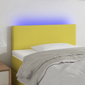 3121329 vidaXL Cabeceira de cama c/ luzes LED tecido 100x5x78/88 cm verde