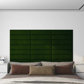 Painel de parede 12 pcs 60x15cm veludo 1,08 m² verde-escuro