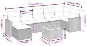 8 pcs conjunto de sofás p/ jardim com almofadões vime PE bege