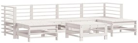 7pcs conjunto lounge jardim c/ almofadões madeira maciça branco