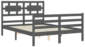 Estrutura de cama com cabeceira 140x190 cm madeira maciça cinza