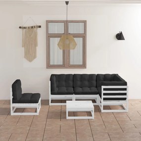 6 pcs conjunto lounge de jardim com almofadões pinho maciço