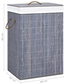 Cesto para roupa suja c/ secção única bambu cinzento