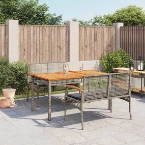vidaXL 3 pcs conjunto de jantar p/ jardim c/ almofadões vime PE cinza