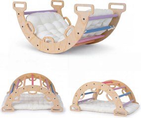 Arco de escalada 3 em 1 bebés Montessori em madeira com almofada e baloiço para interior, a partir de 1 ano, 81 x 48,5 x 38,5 cm, Multicolor