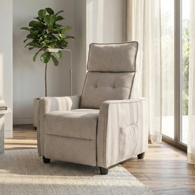Poltrona de Massagem Reclinável com Apoio para Pés 2 Zonas de Massagem Assento com Molas Bolsos Estofamento em Linho Creme