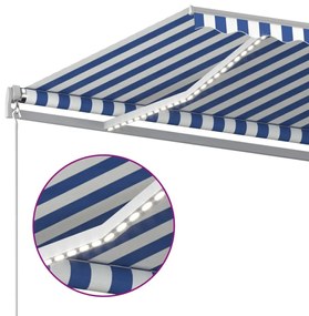 Toldo retrátil manual com LED 600x350 cm azul e branco