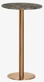 Mesa Alta De Bar Redonda Ø60 Cm Em Pedra Natural Xiren Mármore Verde Forest - Ouro Rosa Escovado - Sklum