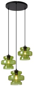 Candeeiro suspenso retro preto com vidro verde 3 luzes - Denise Retro