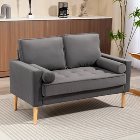 Sofá de 2 lugares moderno em veludo, com 127 cm, almofadas grossas, 2 travesseiros e assento estofado 127 x 73 x 85 cm cinzento