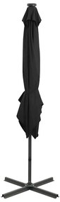 Guarda-sol jardim cantilever c/ poste e luzes LED 250 cm preto