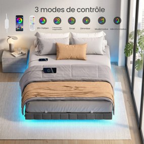 Estrutura de cama 180 x 200 cm, com iluminação LED, base de cama  (COLCHÃO NÃO INCLUIDO) Cinza