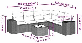 7 pcs conj. sofás jardim com almofadões vime PE cinzento-claro