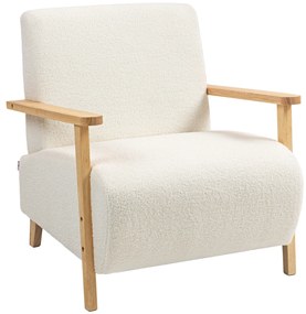 HOMCOM Poltrona Nórdica Poltrona Sala de Estar Estofada em Borrego com Apoio para os Braços de Madeira  74,5x76x78 cm Creme