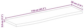 Tampo de mesa borda viva 110x20x3,8 cm mangueira áspera maciça