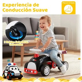Andarilho infantil Policia com música, arrumação debaixo do assento e rodas universais para crianças dos 19 aos 36 meses Preto+Azul