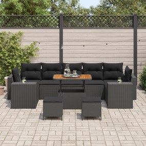 Conjunto de Sofá de Jardim vidaXL com Almofadas Preto Rattan Poliéster