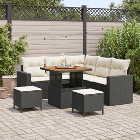 Conjunto de Sofás de Jardim vidaXL de 8 Peças com Almofadas Preto Ratt