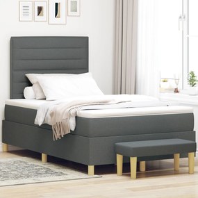 Cama com Molas com Colchão e Banco Cinza Escuro 120x190 cm Tecido