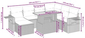8 pcs conjunto sofás de jardim com almofadões vime PE preto