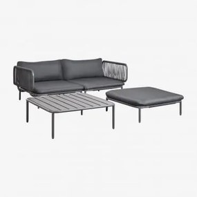 Sofá Modular De Jardim De 2 Peças Com 2 Poltronas De Canto, Puff E Mesa De Centro Roubly Cinza Grafito - Sklum
