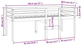 Cama alta 75x190 cm madeira de pinho maciça castanho cera