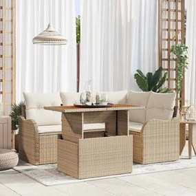 Conjunto de Sofá de Jardim vidaXL com Almofadas Bege em Rattan de Polietileno e Acácia