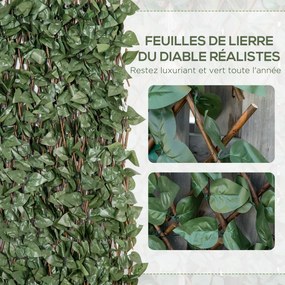 Conjunto de 4 sebes artificiais de hera extensível 200 x 100 cm, folhagem de poliéster com efeito de vime para proteção da privacidade, verde