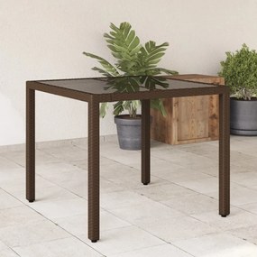 vidaXL Mesa de jardim com tampo de vidro 90x90x75 cm vime PE castanho