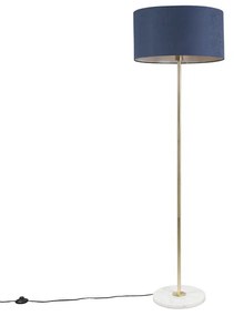 Candeeiro de pé em latão com abajur azul 50 cm - Kaso Moderno