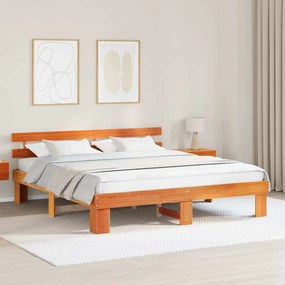 vidaXL Cama com Cabeceira Castanha 180x200 cm de Pinho