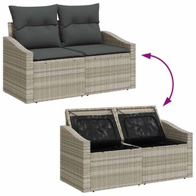 Conjunto de Sofá de Jardim de 8 Peças com Almofadas Cinza Claro Polira