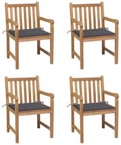 Cadeiras de jardim c/ almofadões antracite 4 pcs teca maciça