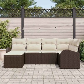 Conjunto de Sofá de Jardim vidaXL com 6 Peças e Almofadas Castanho Poliratan