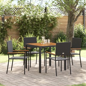 Conjunto de Jantar de Jardim vidaXL 5 Peças Rattan Preto