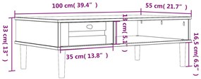 Mesa de centro SENJA 100x55x33 cm pinho maciço castanho
