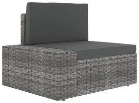 6 pcs conjunto lounge de jardim c/ almofadões vime PE cinzento