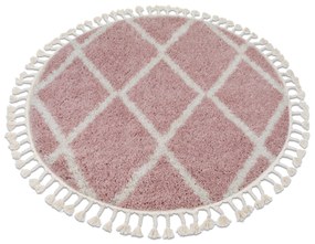 Tapete BERBER TROIK A0010 redondo cor de rosa/branco Franjas berbere marroquino shaggy