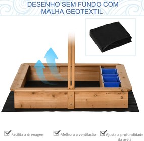 Caixa de Areia de Madeira com Teto Inclinável com Altura Ajustável e 2