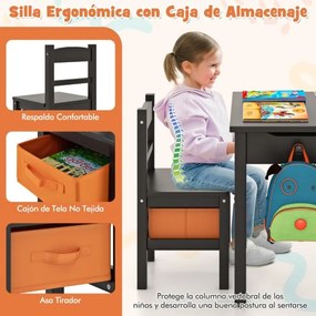 Conjunto de secretária de estudo e cadeira para crianças gaveta de arrumação Café