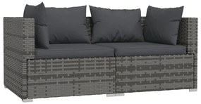 3 pcs conjunto lounge de jardim c/ almofadões vime PE cinzento