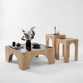 Mesa de Café Seine - Cinza Escuro e Carvalho - 80x35x80 cm
