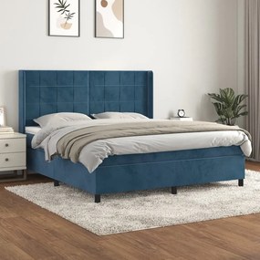 vidaXL Cama com molas/colchão 160x200 cm veludo azul-escuro