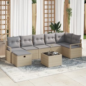 Conjunto de Sofá de 8 Peças para Jardim com Almofadas Bege de Poliratt