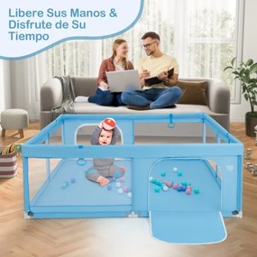 Parque para bebés com bolas de malha macia e respirável e base antiderrapante 200 x 180 x 68 cm Azul
