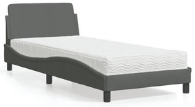 vidaXL Cama com colchão 90x200 cm tecido cinzento-escuro