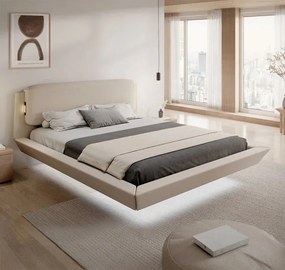 Cama de Casal Flutuante Beatrice com Colchão – 160x200 cm – Bege – LED