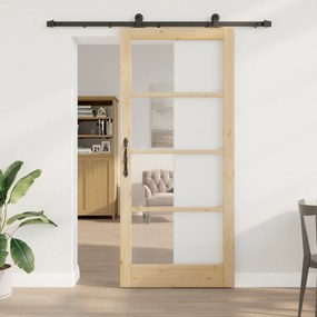 Porta Deslizante vidaXL com Conjunto de Ferragens 'ORKDAL'Madeira Maciça & Vidro
